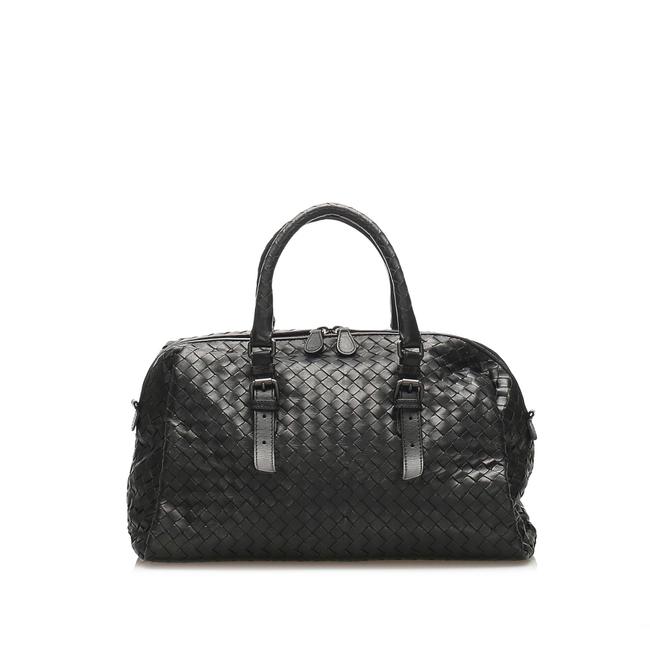 Bottega Veneta Boston Intrecciato Black Leather Shoulder Bag