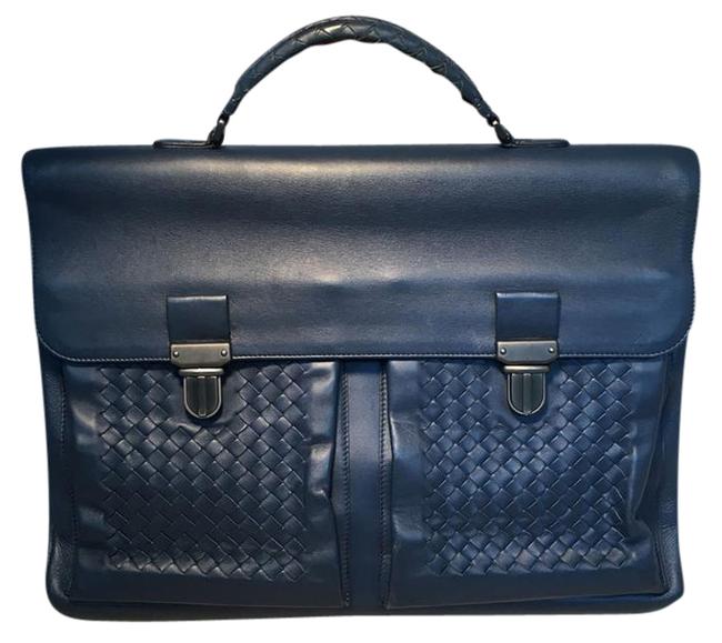 Bottega Veneta Briefcase Navy Blue Leather Tote