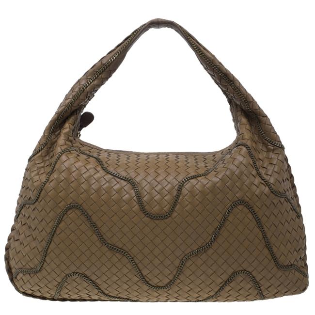 Bottega Veneta Brown Nappa Leather Intrecciato Large Chain Hobo Bag