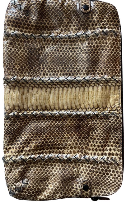 Bottega Veneta Brown Snakeskin Leather Clutch