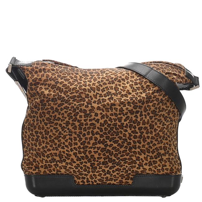 Bottega Veneta BrownBlack Nylon Leopard Print Shoulder Bag
