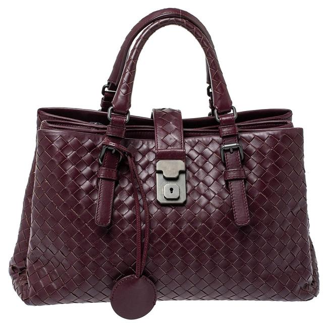 Bottega Veneta Burgundy Intrecciato Leather Small Roma Tote