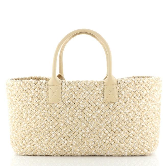 Bottega Veneta Cabat Intrecciato Nappa and Medium Neutral Leather Wool Tote