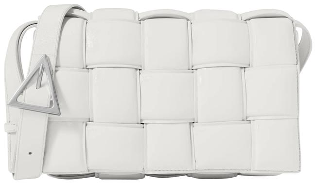 Bottega Veneta Cassette Padded Intrecciato Glossed leather White Shoulder Bag