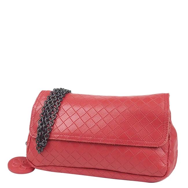 Bottega Veneta Chain Red Leather Intrecciomirage Shoulder Bag