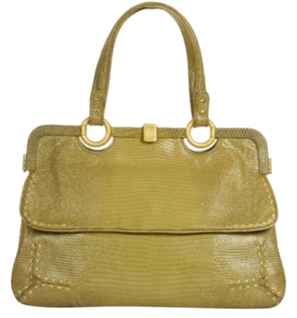 Bottega Veneta Chartreuse Lizard Skin Leather Satchel