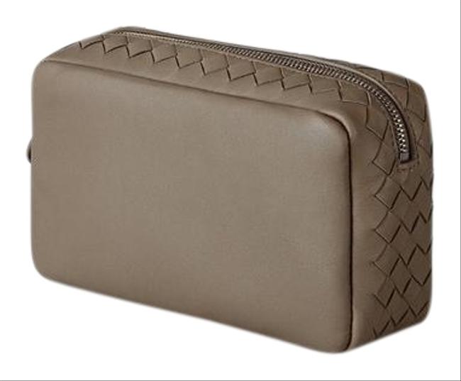 Bottega Veneta Cosmetic Case Pouch Taupe Leather Clutch
