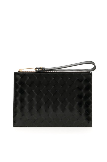 Bottega Veneta Cr New Woven Pouch Black Leather Shoulder Bag