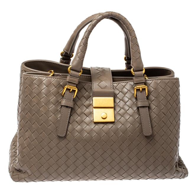 Bottega Veneta Dark Beige Intrecciato Leather Small Roma Tote