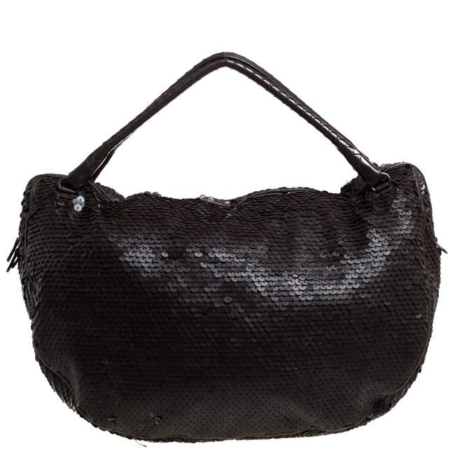 Bottega Veneta Dark Brown Sequins Leather Ebano Paillette Hobo Bag