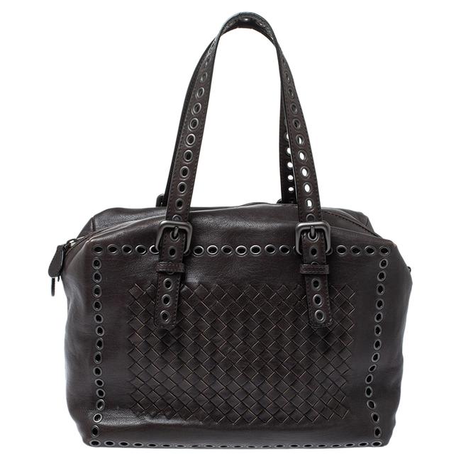 Bottega Veneta Dark Grey Intrecciato Leather Grommet Satchel