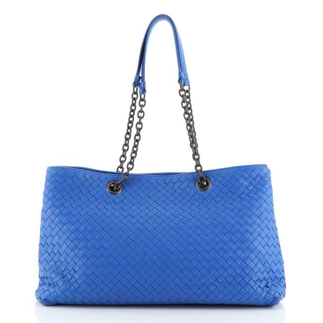 Bottega Veneta Double Chain Intrecciato Nappa Large Blue Leather Tote