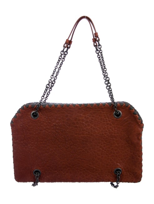 Bottega Veneta Duo Pebbled with Chain Brown Leather Shoulder Bag