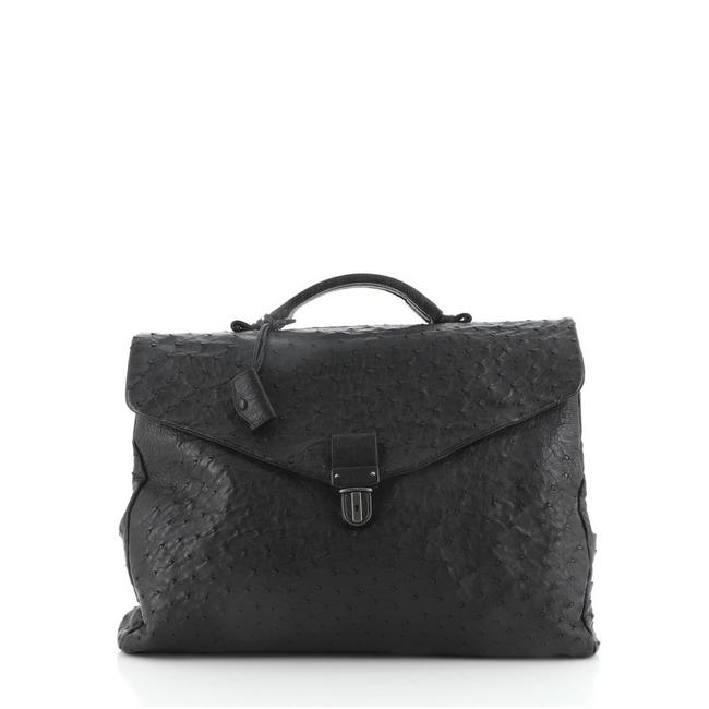Bottega Veneta Envelope Briefcase Large Black Ostrich Clutch