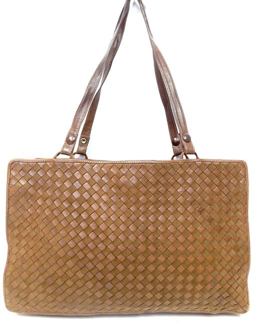 Bottega Veneta Etriviere Elan Canvas Square Q Orange Brown Leather Tote