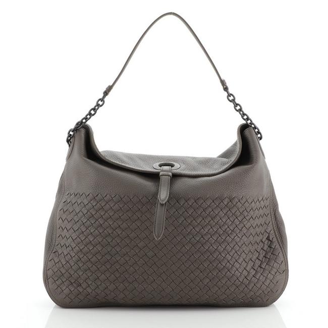 Bottega Veneta Flap top Intrecciato Nappa Gray Leather Hobo Bag