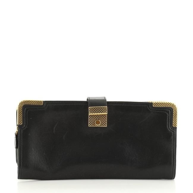 Bottega Veneta Folding Double Zip with Metal Detail Black Leather Clutch