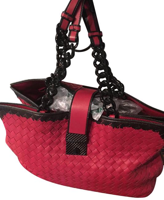 Bottega Veneta FraiseBlack Red and Black Leather Satchel