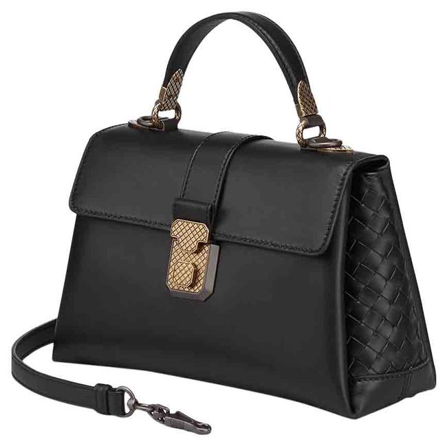 Bottega Veneta French Piazza Black Calfskin Leather Satchel