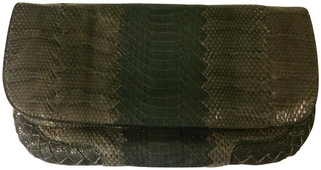 Bottega Veneta GrayGreenTaupe Snakeskin Leather Clutch