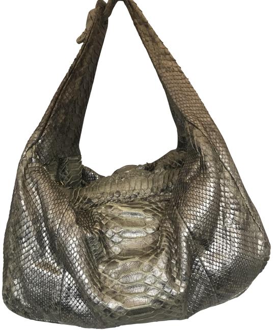 Bottega Veneta GoldSilver Metallic Snake Skin Hobo Bag