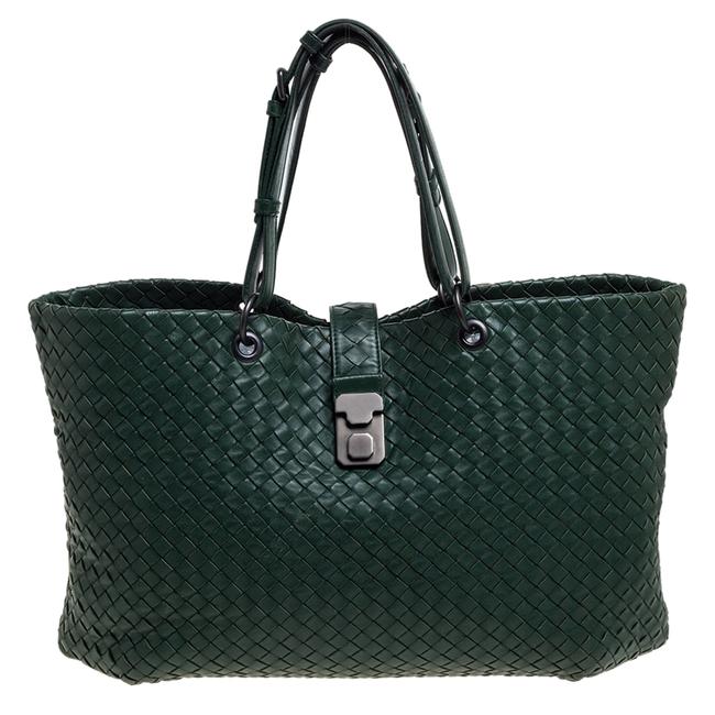 Bottega Veneta Green Intrecciato Leather Shopper Tote