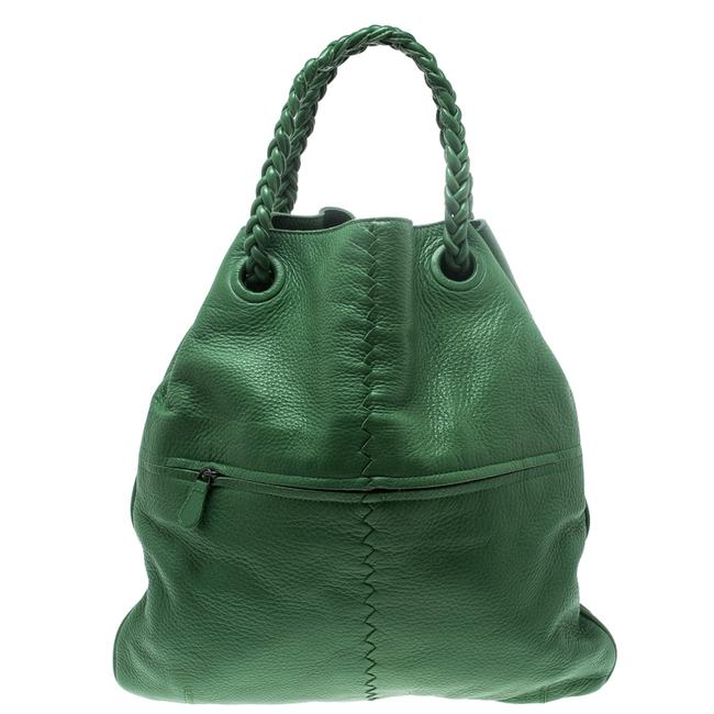 Bottega Veneta Green Leather Braided Handle Hobo Bag