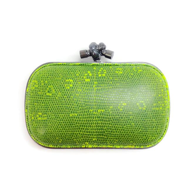 Bottega Veneta Box Lime Green Lizard Skin Leather Clutch