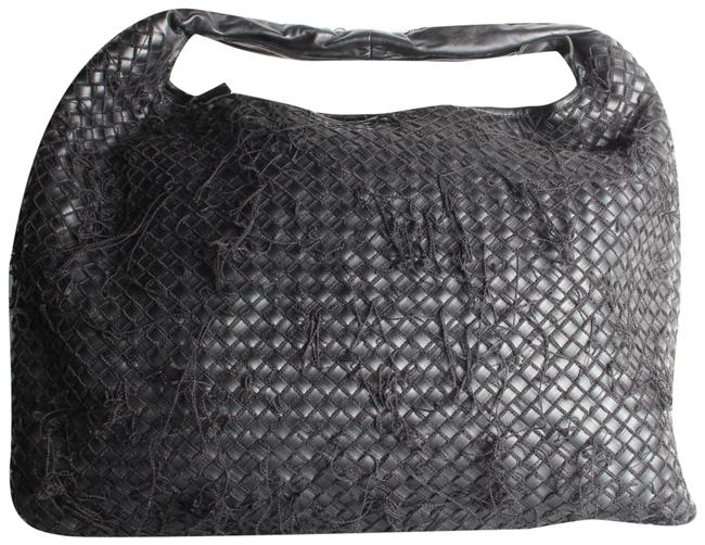 Bottega Veneta Hobo Bag Intrecciato Fringe Netted Black Leather Tote