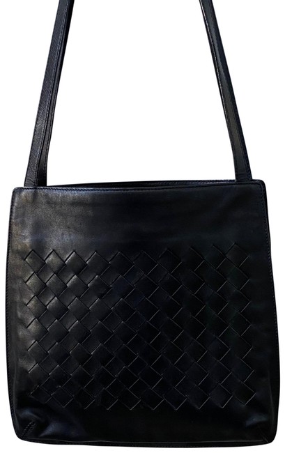 Bottega Veneta Intreacciato Black Lambskin Leather Shoulder Bag