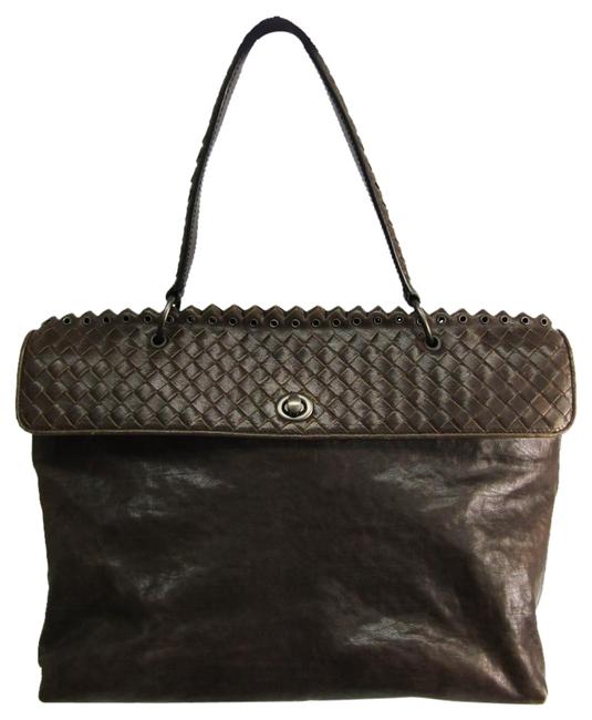 Bottega Veneta Intrecciato 244844 Unisex Handbag Dark Brown Leather Satchel
