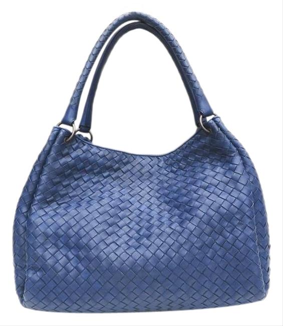 Bottega Veneta Intrecciato Ladies Blue Leather Tote