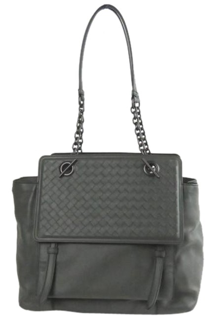 Bottega Veneta 405742 Intrecciato Large Light Gray Leather Satchel