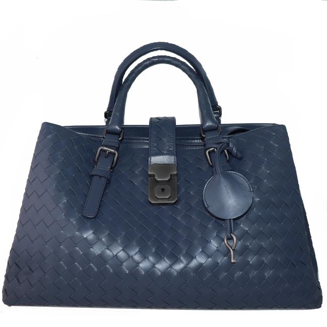 Bottega Veneta Intrecciato Roma Blue Leather Shoulder Bag