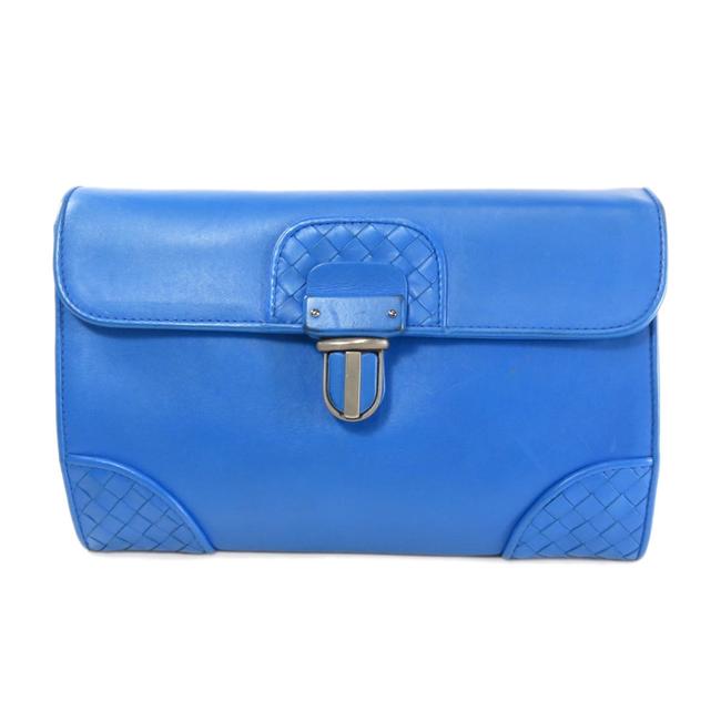 Bottega Veneta Intrecciato Second Unisex Blue Leather Clutch