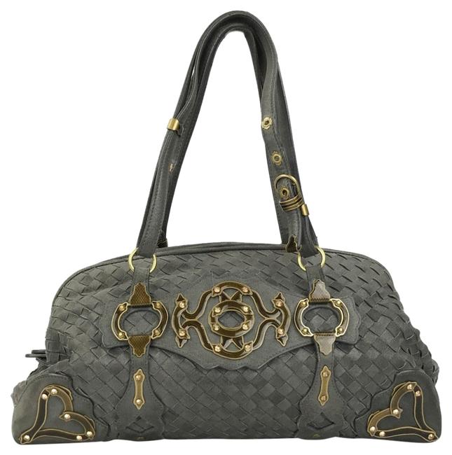 Bottega Veneta Intrecciato Shimmer 28770 Gray Leather Satchel