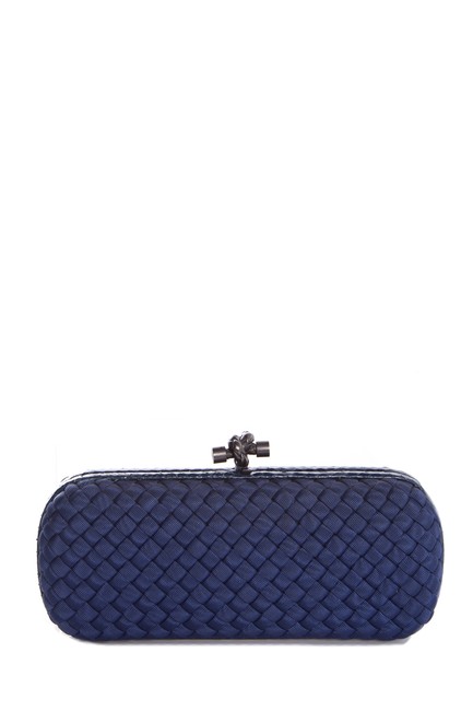 Bottega Veneta Intrecciato Silk Faille Knot Blue Clutch