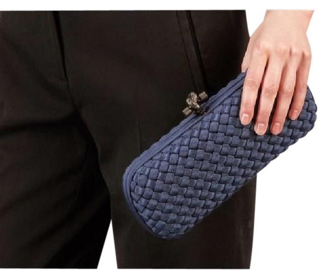 Bottega Veneta Intrecciato Stretch Knot Blue Silk Clutch