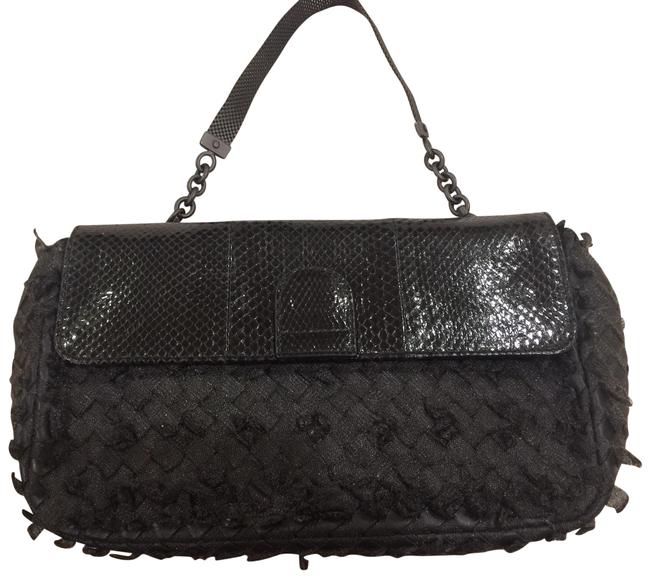Bottega Veneta Evening Bag Intrecciato Tote Black FabricLeather Clutch
