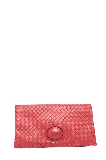 Bottega Veneta Intrecciato Turn Lock Red Leather Clutch