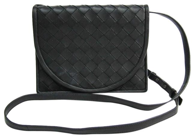 Bottega Veneta Intrecciato Unisex Black Leather Shoulder Bag