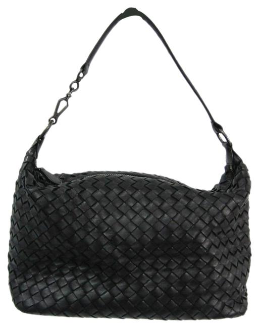 Bottega Veneta Intrecciato Womens Black Leather Shoulder Bag