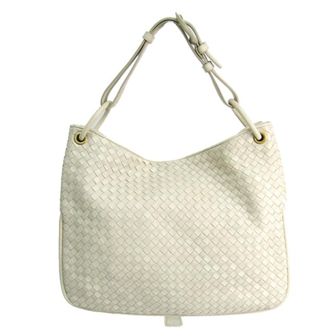 Bottega Veneta Ivory Intrecciato Leather Shoulder Bag
