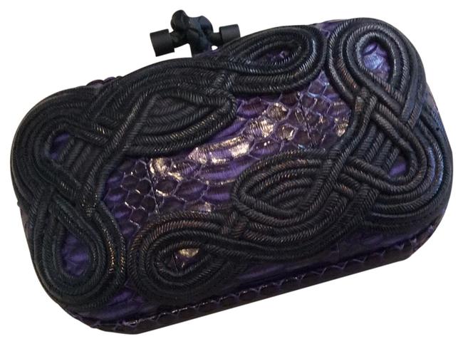 Bottega Veneta Knot Purple Snakeskin Leather Clutch