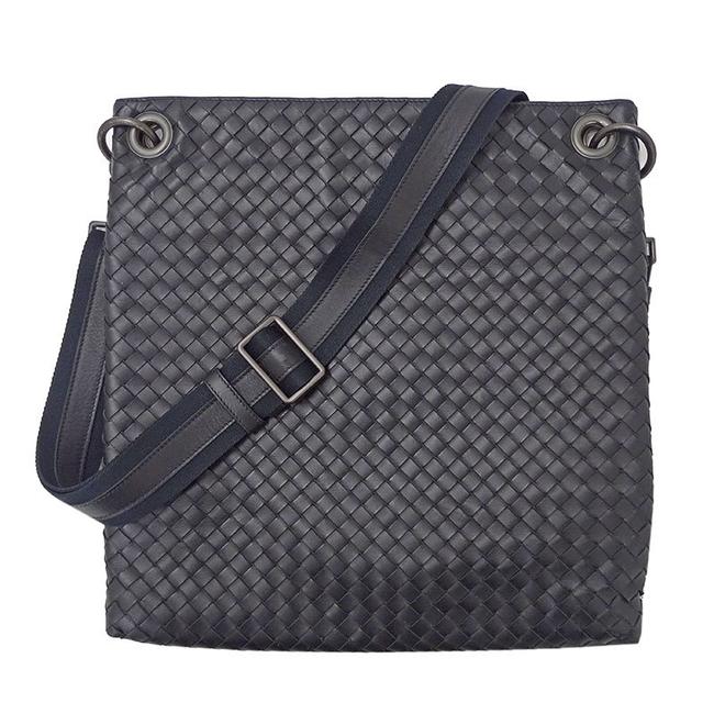 Bottega Veneta Ladies Mens Leather Black Intrecciato Shoulder Bag