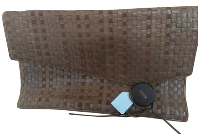 Bottega Veneta Large Brown Woven Italian Leather Clutch