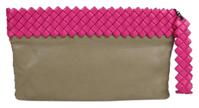 Bottega Veneta Large Woven TanPink 283584 2972 Off WhiteRed Leather Clutch
