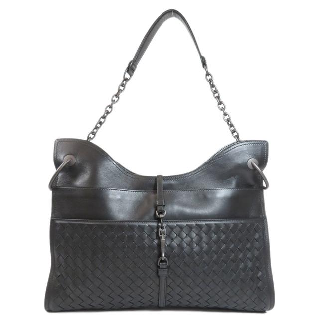 Bottega Veneta Leather Ladies Black Intrecciato Shoulder Bag