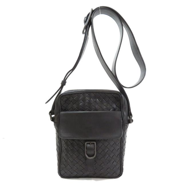 Bottega Veneta Leather Unisex Black Intrecciato Shoulder Bag