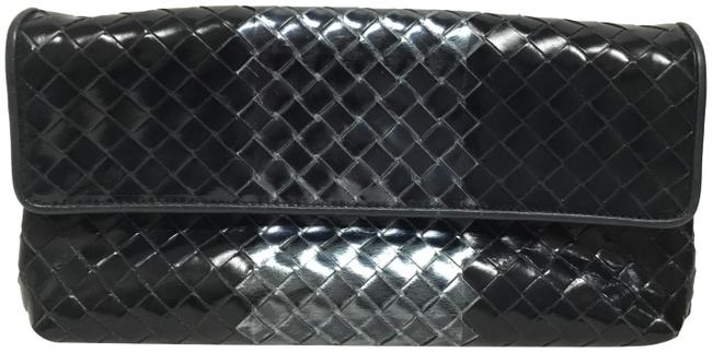 Bottega Veneta Lotus Intrecciato Flap Black Leather Clutch